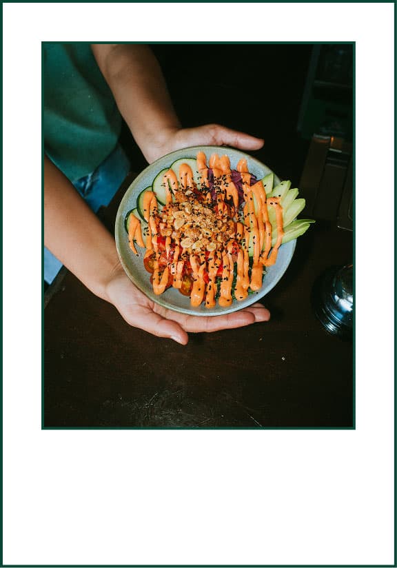 Prepared dish in hands